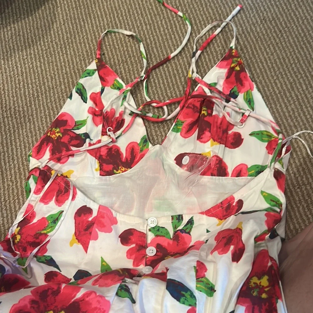 NWT FREE PEOPLE finder things Floral Red and White Midi Dress size small - Picture 6 of 15
